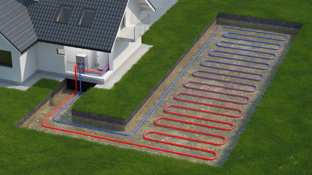 Heat Pump, ground source, 3d illustration